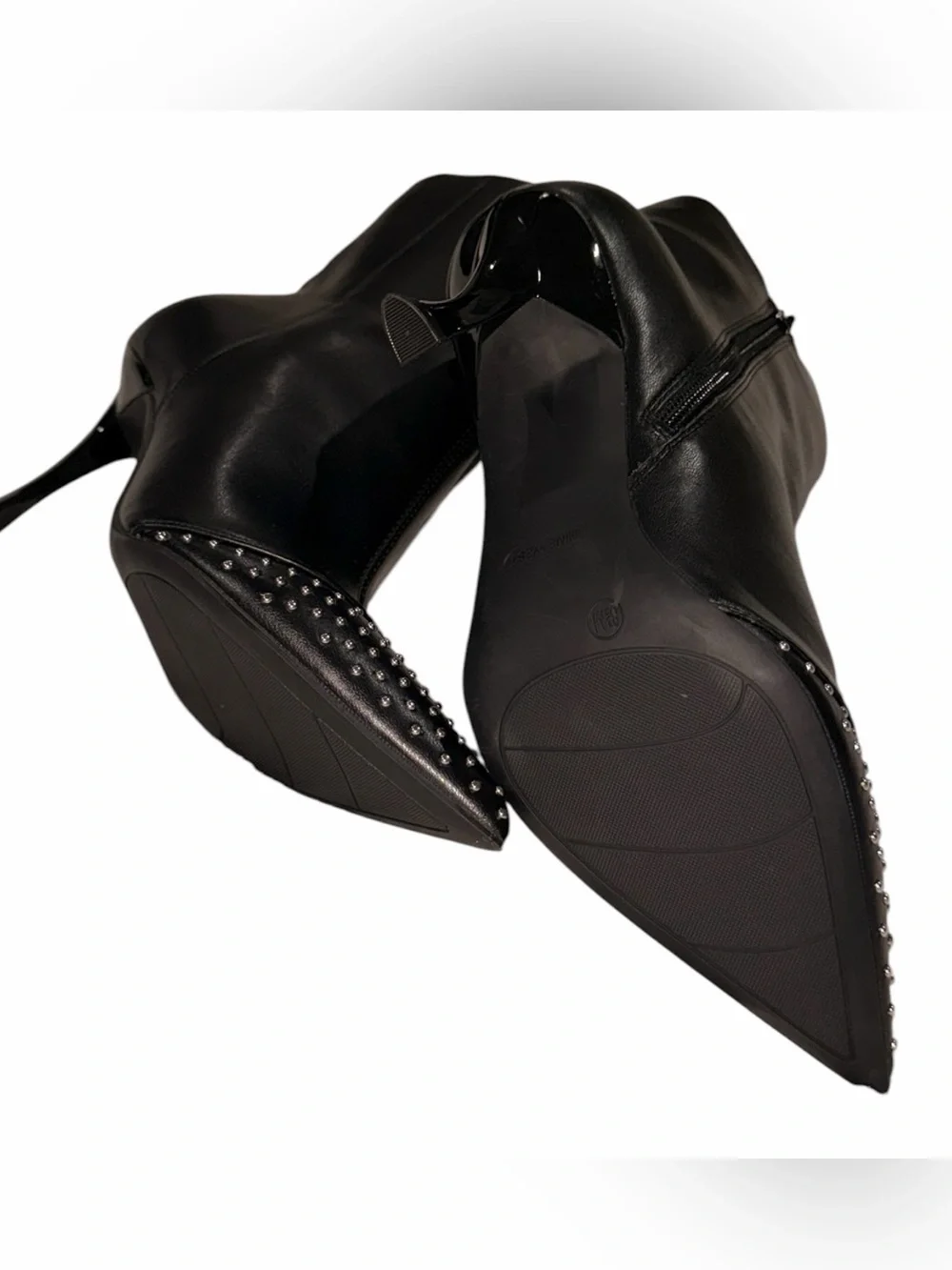 NEW Nine West Black Faux Leather Studded Pointed Toe Ankle Booties Size 8.5M